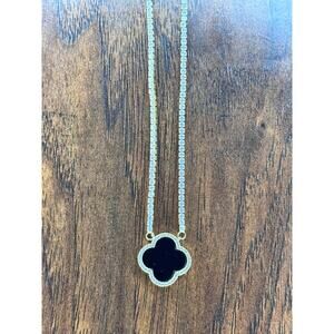 Stella Rose London Fine Gold Plated Necklace Crystals Black Mop Clover 8" NEW